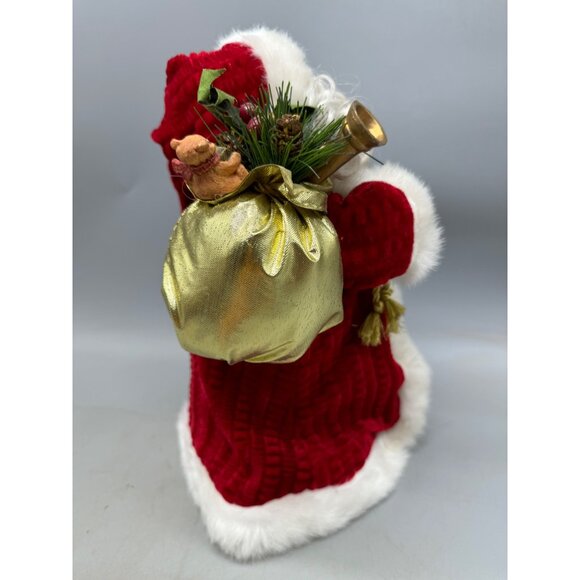 Christmas Santa tree topper staff gold bag of toys red faux white fur bell READ - Picture 5 of 7